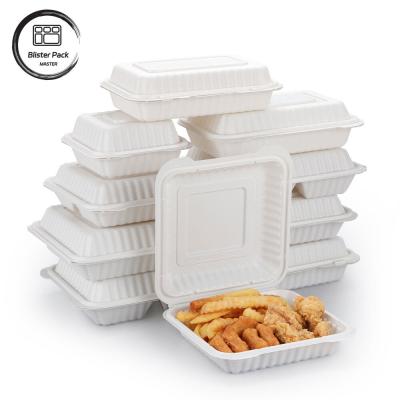 China Eco Friendly 9x6 PPMF Clamshell Takeout Containers Disposable White Hinged Foam Food Boxes for sale