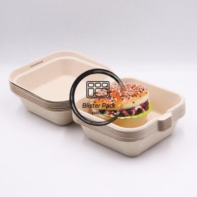 China Biodegradable 3 Compartment Sugarcane sugarcane lunch box with Clear Lid  Paper Pulp Tableware for sale