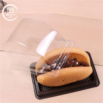 China Custom Semi-Circular Transparent Plastic Cake Tray with Lid Biscuit Packaging with Seal Label for sale