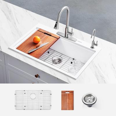 China Without Faucet White Sink 33 Inch Large Finish White Quartz Single Bowl Farmhouse Kitchen Sinks for sale