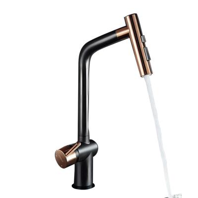 China Pull Out Spray Black Faucet High Quality SS 304 Stainless Steel Body Black Gold Finished Faucet With Pull Out Sprayer for sale