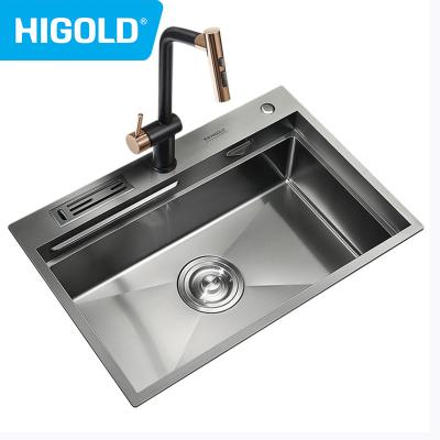 China Without Faucet CE Handmade Kitchen Sink Topmount 304 Stainless Steel Sink 220mm Depth for sale