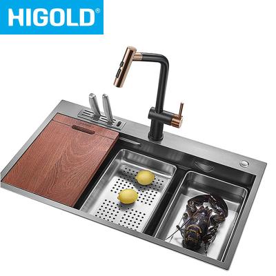 China Without Faucet New Style Modern Drop In Luxury Steel Double Sink Kitchen Handmade Nano Technology for sale