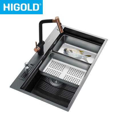 China Without Faucet HIGOLD Series New Style Modern Style Undermount Kitchen Sink Multifunctional Luxury Stainless Steel Single Sinks for sale