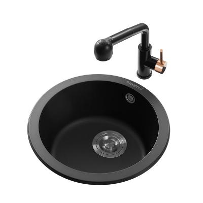 China Without Faucet HIGOLD Black Round Kitchen Sink Quartz Undermount And Topmount Installation for sale