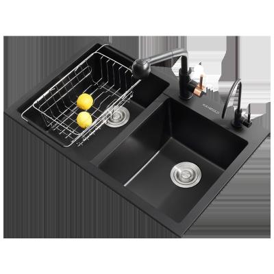 China High quality double faucet universal black quartz sink bowl black sink does not fade for sale