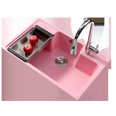 China Without Faucet Rose Port Sinks Hot Sale Colorful Quartz Kitchen Sink Stone Drop In Custom Installation Size for sale