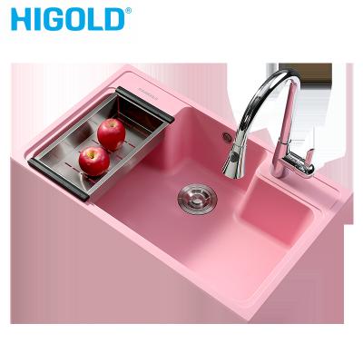 China Without Faucet Customized Handmade Pink Kitchen Sinks Retangular Bowl Sink Table Quartz Port Farmhouse Sinks for sale