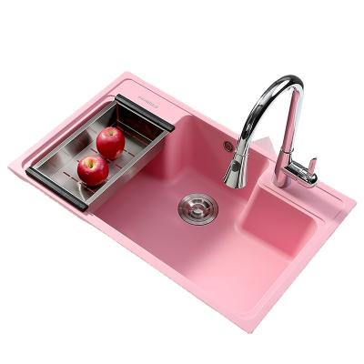 China Without Faucet Rose Port Kitchen Sinks Customized Size Granite Bowl Quartz Single Kitchen Sink With Strainer for sale