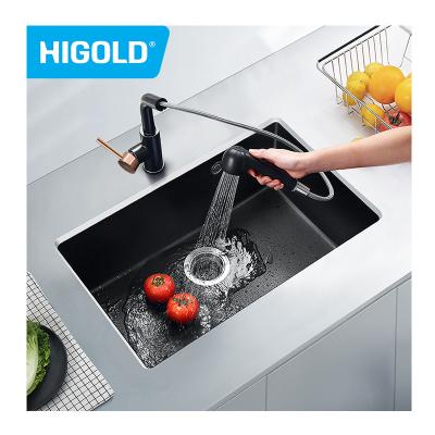 China Without Faucet HIGOLD Black Sink High Quality Kitchen Sink With Pull Out Faucet 935005B Sinks for sale