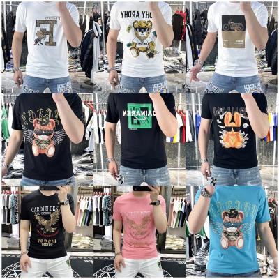 China European Fashion Bear Print Fashion Anti-wrinkle Station Men's Short Sleeve Half Sleeve Plankton Plankton Top Handsome T-shirt Men's Slim Top for sale