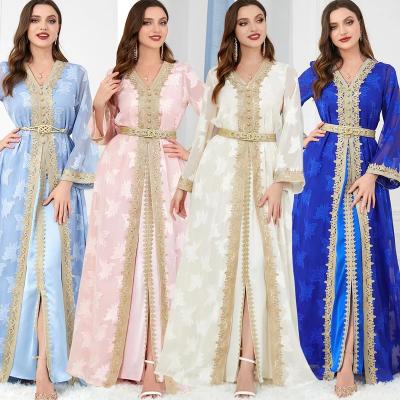 China 2023 European two-piece border dresses Middle East and American clothing women's V-neck long-sleeved Arab breathable foreign trade for sale