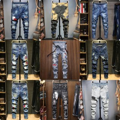 China 2023 European heavy drill print iron print men's jeans summer station breathable thin thin casual handsome pants for sale