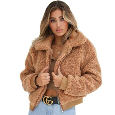 China New Collection Women Winter Plain Pocket Zipper Sherpa QUICK DRY Fleece Heated Teddy Jacket for sale