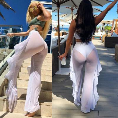 China Women Anti-wrinkle Ruffle Pants Beach Swimsuit Cover Up Sheer Swimwear Mesh Sexy Bikini Pants for sale