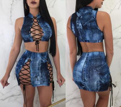 China Hot New Arrivals Style Anti-wrinkle 2022 Sexy Women Club Wear Mini Bandage Dresses Sleeveless Two Piece Set Dress Elegant Women for sale