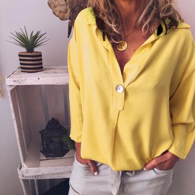 China Spring, Summer and Autumn Ladies Casual Fashionable Temperament Solid Color V-neck Breathable Loose Shirt for sale