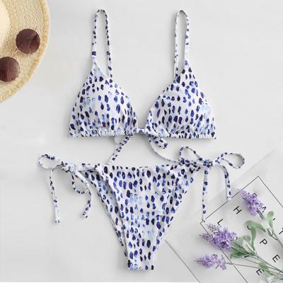 China Swimwear Manufacturer Solid Color Thong Bikini Leopard Swimwear Removable Padded Bikini for sale