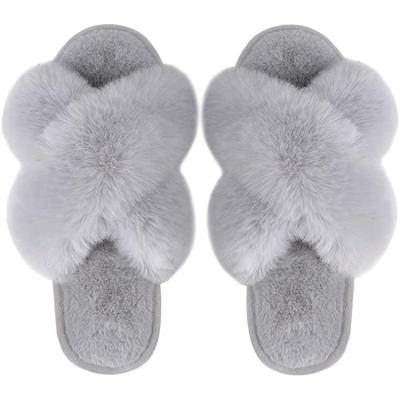 China Cushioning High Quality Hot Selling Furry Slippers Bedroom Shoes Indoor Outdoor Comfortable Rabbit Faux Fur Slipper for sale