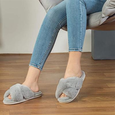 China Damping Women's Indoor Slipper Open Toe Fluffy House Indoor Slides Fashion Women Faux Fur Slide Luxury Vegan Slippers for sale