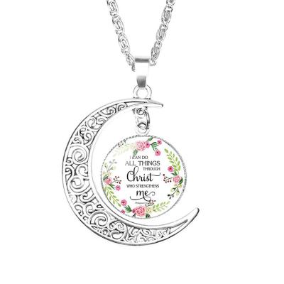 China Religious Religious Necklace With Christian Bibles Verse Jewelry Moon Shape Pendant Necklace for sale