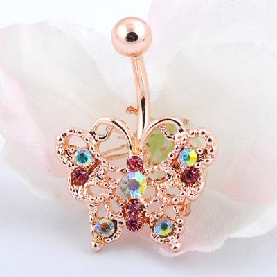 China Hiphop Body Jewelry Punching Fashion Butterfly Cubic Zircon Button Belly Ring for sale