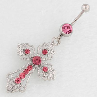 China Stainless Steel Corrosion Resistant 14G Body Hot Sale Cross Diamond Belly Button Jewelry Navel Piercing Ring for sale