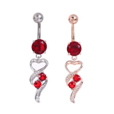 China 316L Stainless Steel Corrosion Resistant Heart Red Zircon Dangle Belly Ring Navel Piercing for sale