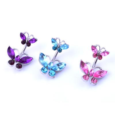 China Anti-Corrosion Body Jewelry For Women Crystal Butterfly Belly Ring Piercing for sale