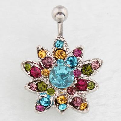 China Anti-Corrosion Belly Button Ring Sun Flower Colorful Gem Belly Button Piercing for sale