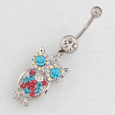 China Animal Rings Anti-Corrosion Gem Owl Dangle Belly Ring Clear Belly Button for sale