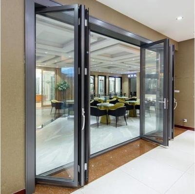 China Modern Black Color Frame Series Two Way Open Aluminum Folding Doors With Digital Handle for sale