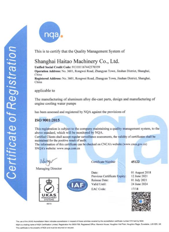 ISO9001 - Shanghai Haitao Machinery Co., Ltd.