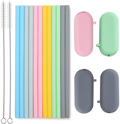 China Viable Reusable BPA Free Fit All Tumbler Straws Drinking Silicone Straws Set With Cleaning Brushes for sale