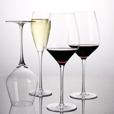 China Eco-Friendly Hot Hand Sell Amazon Blown Clear Crystal Red and White Wine Glass Set of 4 Long Stem Wine Glasses for sale