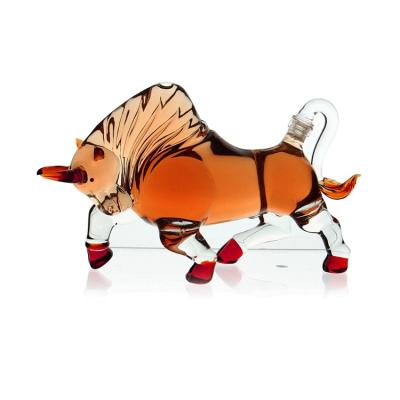 China 2021 Animal Beverage Bottle Liquor Bottle Glass Bull Shape Handmade Glass Bottle For Wine And Spirits for sale