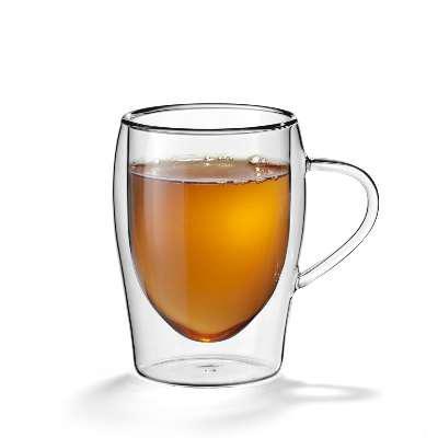 China Durable 300ml Heat Resistant Handmade Clear Glass Printing Custom Coffee Mugs Coffee Sets With Handle for sale