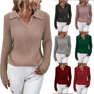 China New Arrival QUICK DRY Women's Autumn Clothing V-Neck Stripe Women's Sweaters Sheath Long Knit Women's Sweater 2022 for sale