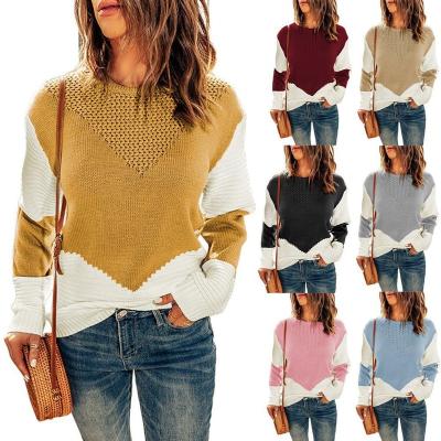 China OEM Odm Breathable Sweater Mujer Fashion Wholesale New Winter Ladies Pullover Oversized Colorblock Crewneck Knitted Sweater Women for sale