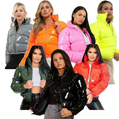 China Anti-wrinkle Ladies Winter Clothes Custom Logo Women Bomber Parka Trench Coat Shiny Zipper Down Thick Jacket Crop Stripper Bubble Coats Jacket for sale