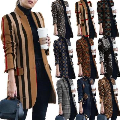 China 2022 Autumn Winter Medium Length QUICK DRY Causal Lapel Print Printing Women Jacket And Coat Lady Fashion Clothing for sale