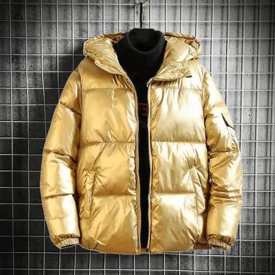 China 2022 Winter Shiny Color Men Stripper Jacket Bubble Logo Hooded Heavy Designer Anti-Wrinkle Extra Oversized OEM Custom Trapstar Down Coat Men for sale