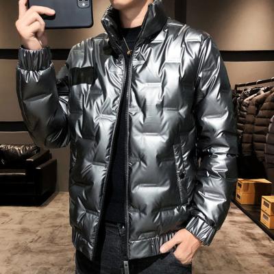 China loose shiny cotton Logo Bubble Puffer Jacket Men custom made plus size winter cotton men's coat men's Anti-wrinkle short hooded bread coat for sale