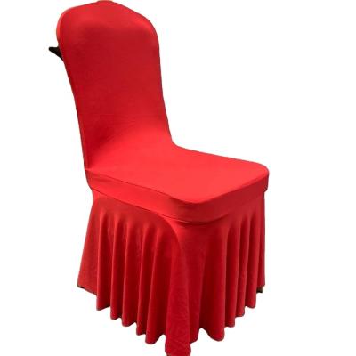 China Hot Sale Elegant Red Stretchable Spandex Stretch Chair Cover With Skirt For Wedding Party Hotel for sale