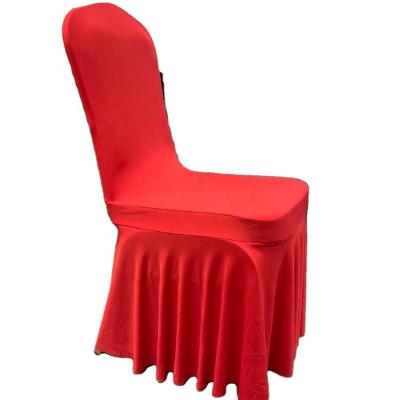 China Hot Sale Elegant Stretchable Spandex Stretch Chair Cover Red White Slipcover With Skirt For Wedding Party Hotel for sale