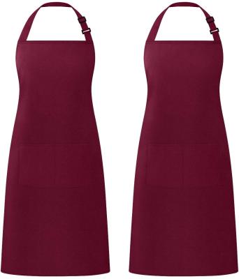 China Burgundy Color Integral Bib Cleaning Apron With Pockets For Chef Cooking Embroidery OEM Customized for sale