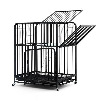 China Luxury Portable Black Square Stored Round Tube Three-Door Design Pet Cage With Lockable Latch Cat Cage for sale