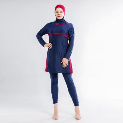 China DRIVING FORCE Anti-UV Islamic Swimsuit Patchjob Burkini Full Covered Muslim Swimwear Dark Blue Swimwear for sale