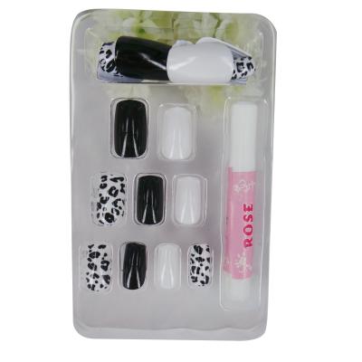 China Colorful Black White French Fake Nail Leopard Nail Tips Designer Press On Nails With 24 Pcs A Set for sale