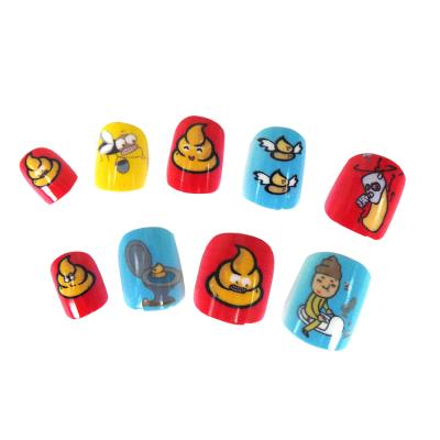 China New Fun French 24 Pieces Poop Nails Fake Correction Manicure Template Kids Cute Adhesive Manicure Templates for sale